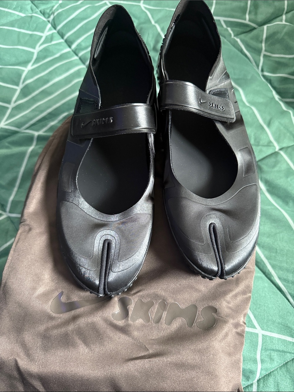 SKIMS Black Split-Toe Mary Jane Flats with Strap